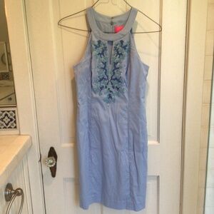 Lilly Pulitzer - Sleeveless blue dress with front beading - Size 4